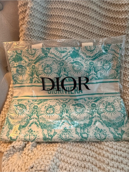 Dior Handbags - Dior Teal and White Logo Canvas Tote